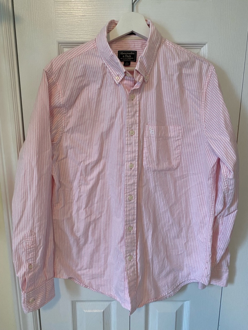 Abercrombie & Fitch Light Pink & White Striped Oxford Shirt Cotton Size Large